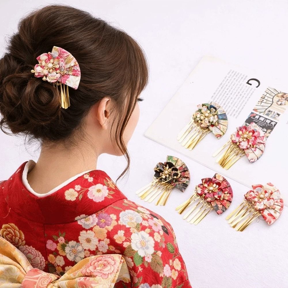 Women'S Kimono Accessories - 여성 헤어핀 가짜 진주 꽃 부채