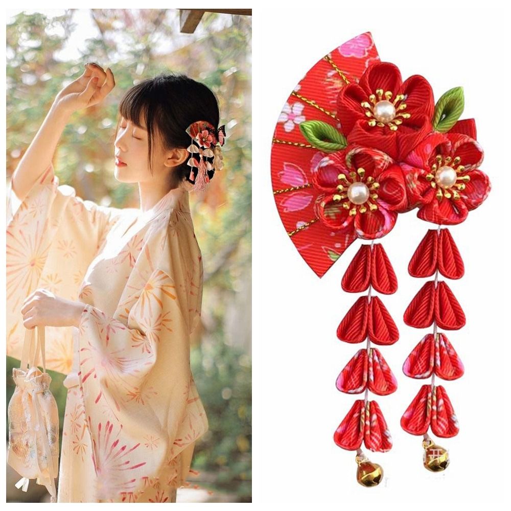 Women'S Kimono Accessories - 태슬 장식 부채 모양 머리핀 꽃