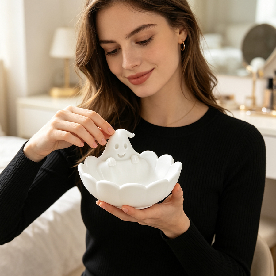 다기능 무광택 화이트 귀여운 유령 모양 보석 보관 트레 - Women'S Vanity Accessories 리뷰 및 가격