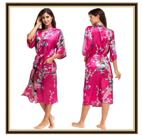 반팔 루즈핏 여성 일본식 기모노 새틴 실크 잠옷 공작새 - Women'S Kimono Accessories 리뷰 및 가격