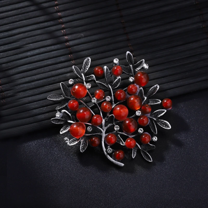 여성용 레드 라인석 나무 브로치, 천연 스톤 핀, 빈티 - Women Accessories Bouquet 리뷰 및 가격