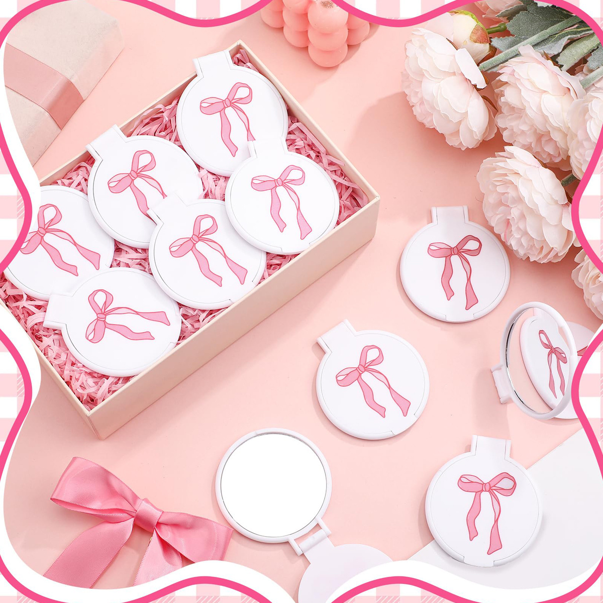 5세트 핑크 리본 미니 포켓 거울 - 여성용 화장품 액 - Women'S Vanity Accessories 리뷰 및 가격